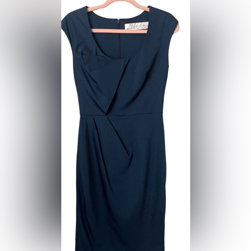 Lela Rose Dress Womens Size 4 Navy Blue Mini Knee Length Sheath Preppy Career